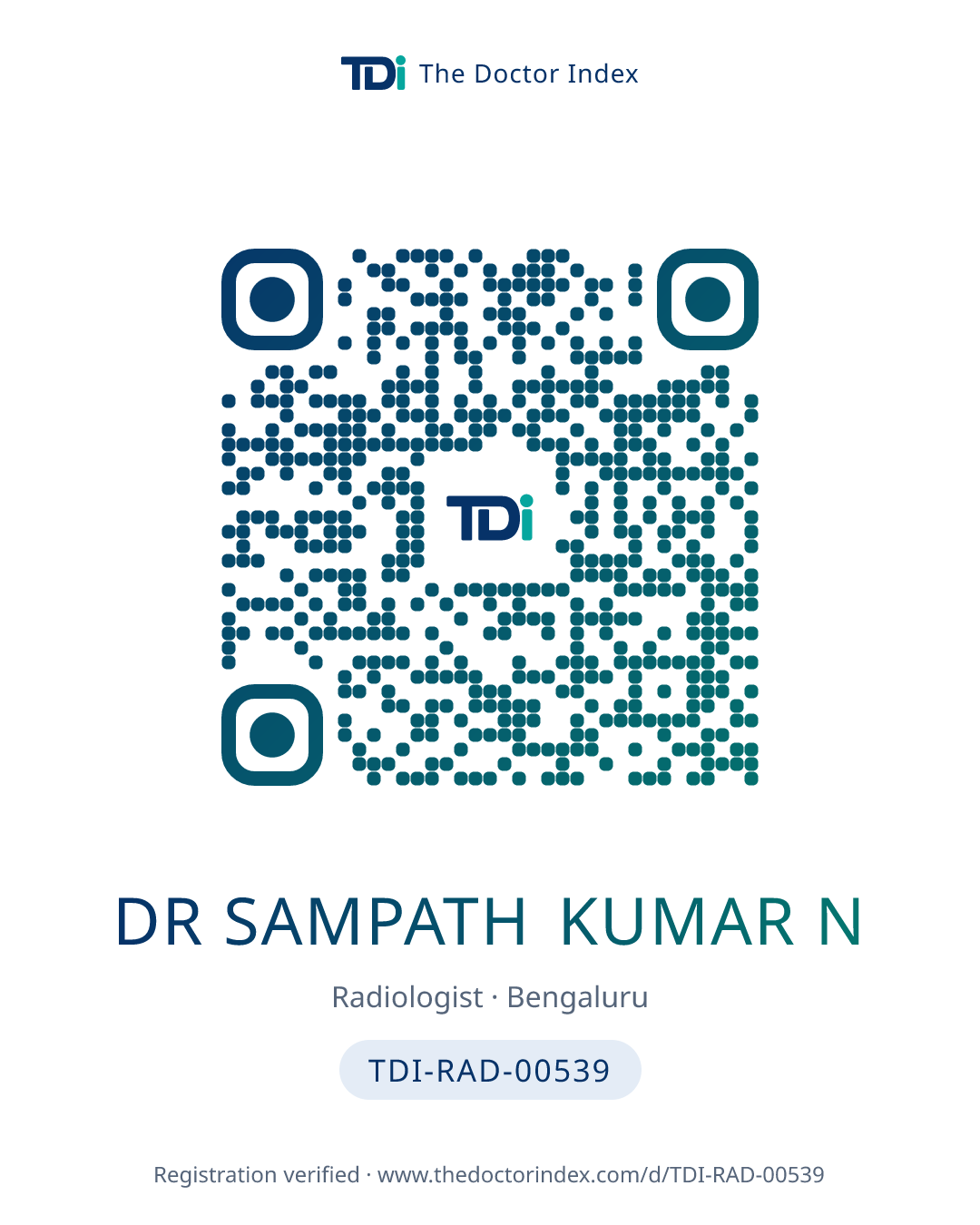 QR card for Dr Sampath Kumar N, TDI-RAD-00539