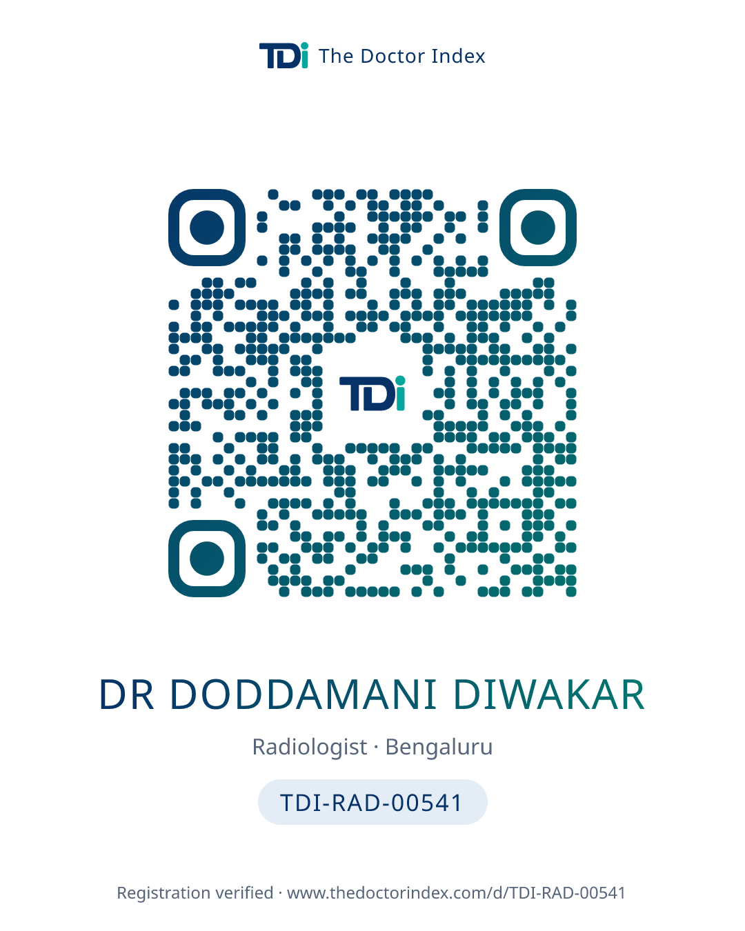 QR card for Dr Doddamani Diwakar, TDI-RAD-00541