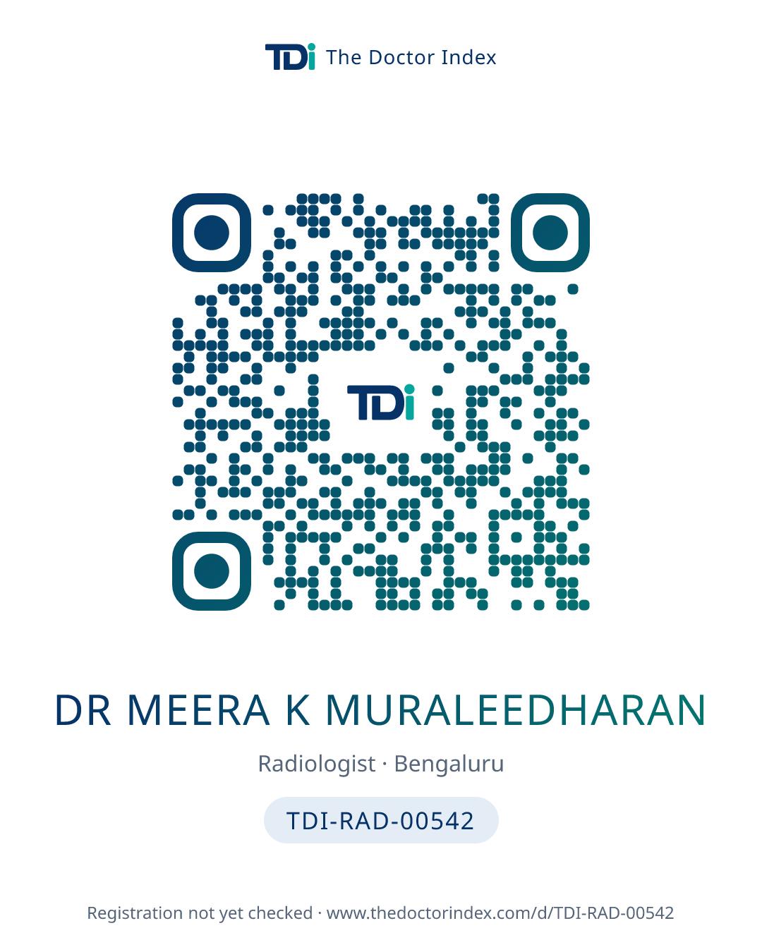 QR card for Dr Meera K Muraleedharan, TDI-RAD-00542