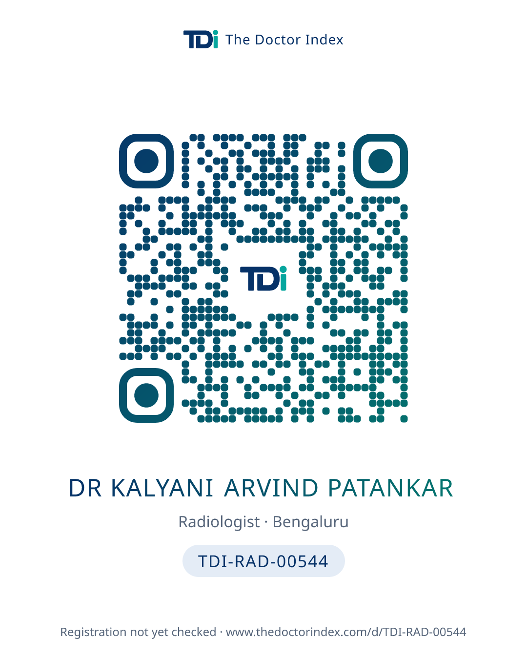QR card for Dr Kalyani Arvind Patankar, TDI-RAD-00544
