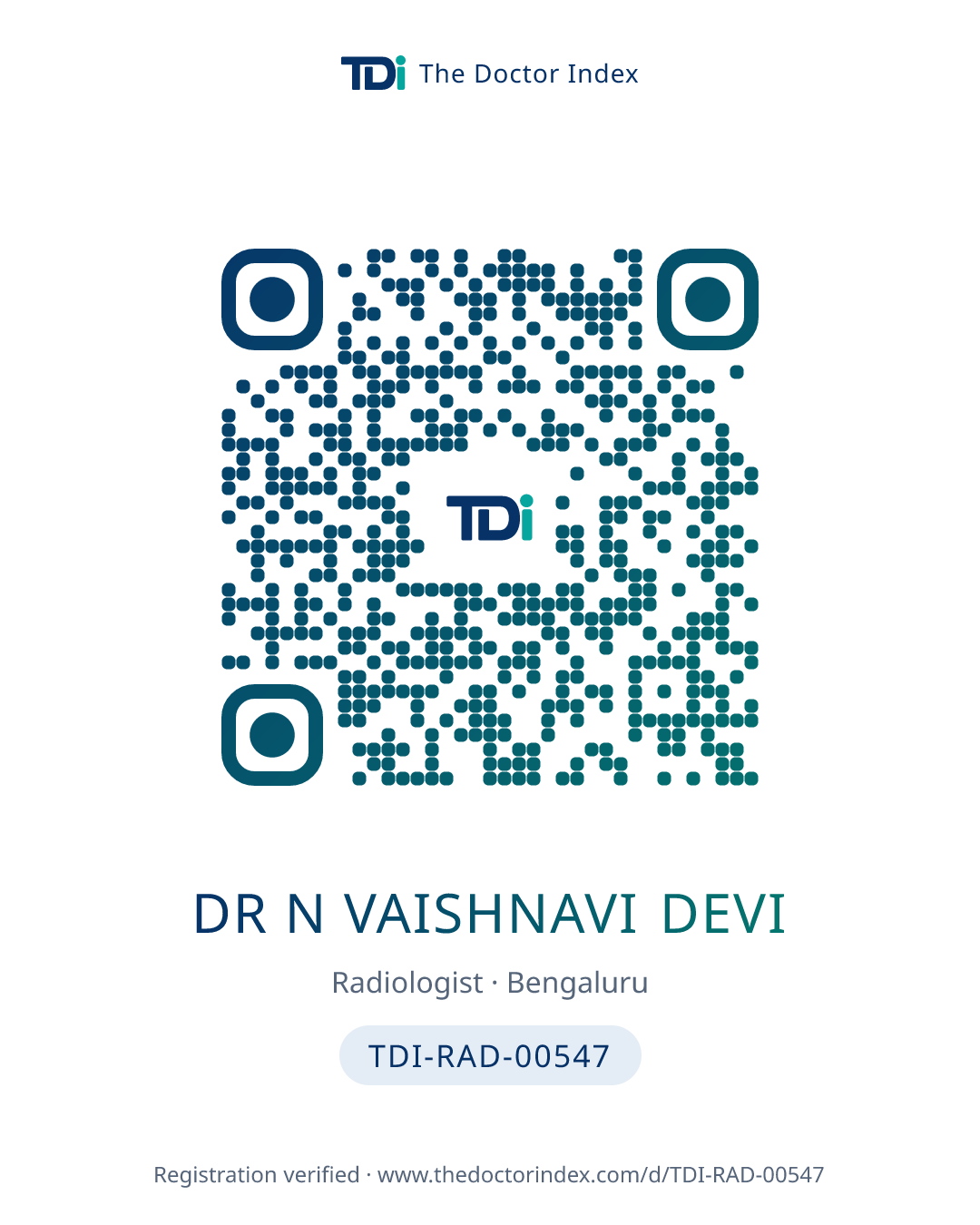 QR card for Dr N Vaishnavi Devi, TDI-RAD-00547