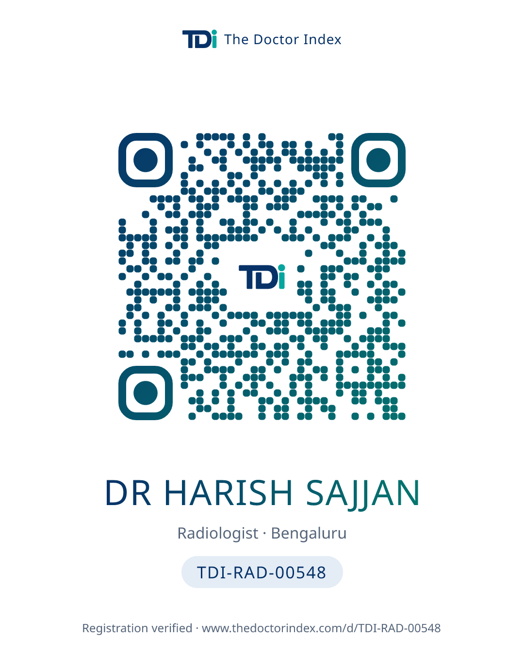 QR card for Dr Harish Sajjan, TDI-RAD-00548