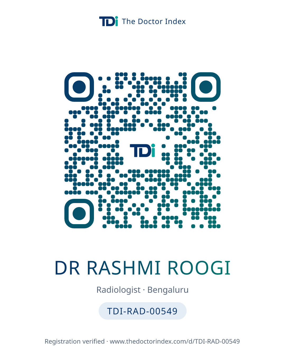 QR card for Dr Rashmi Roogi, TDI-RAD-00549
