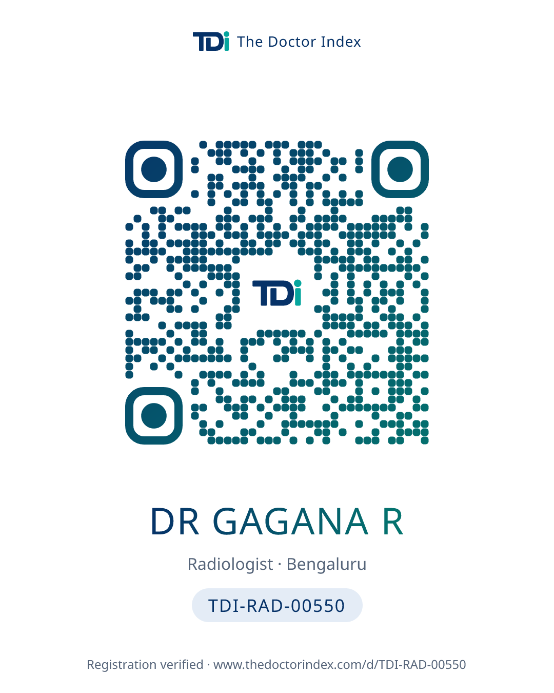 QR card for Dr Gagana R, TDI-RAD-00550