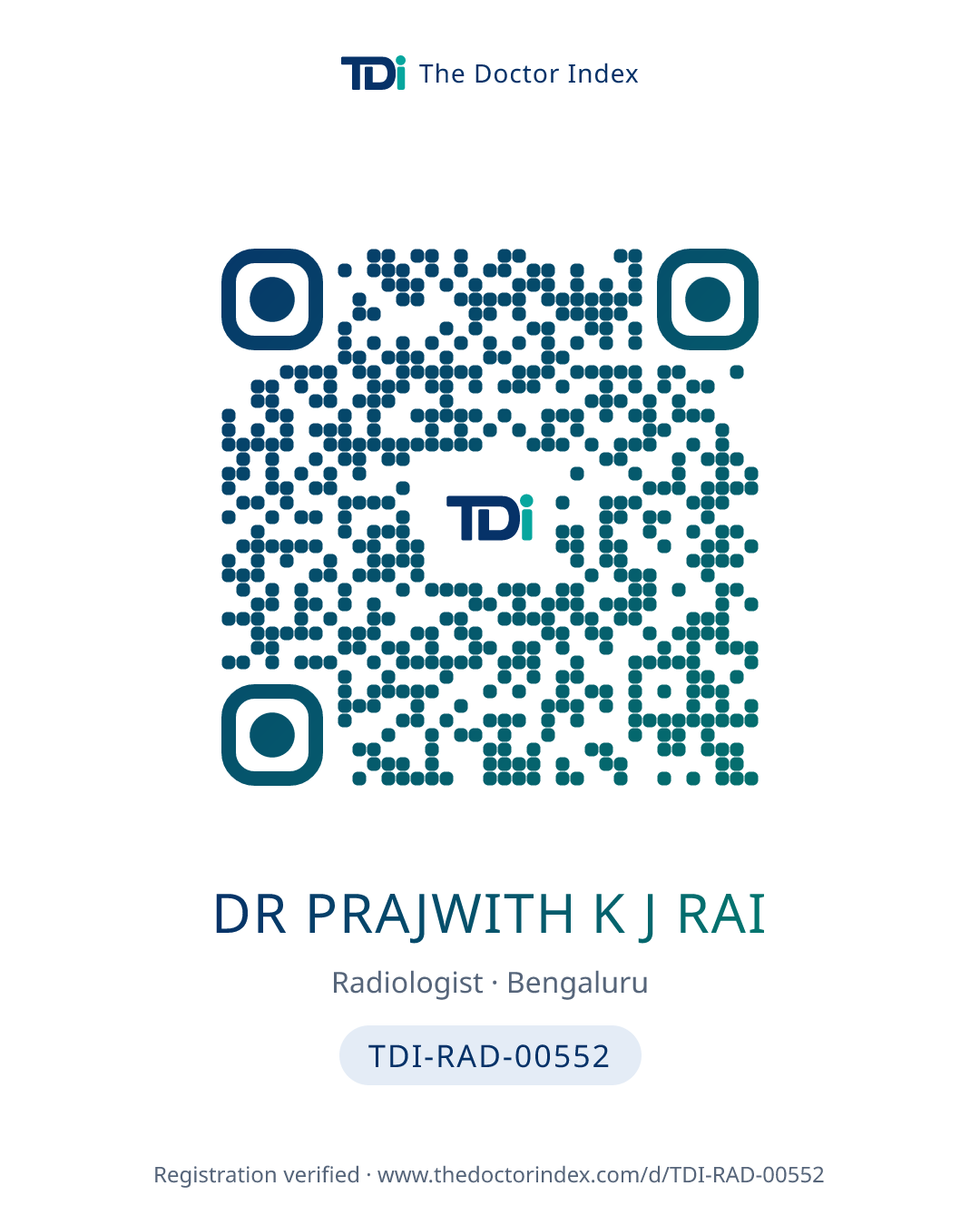 QR card for Dr Prajwith K J Rai, TDI-RAD-00552