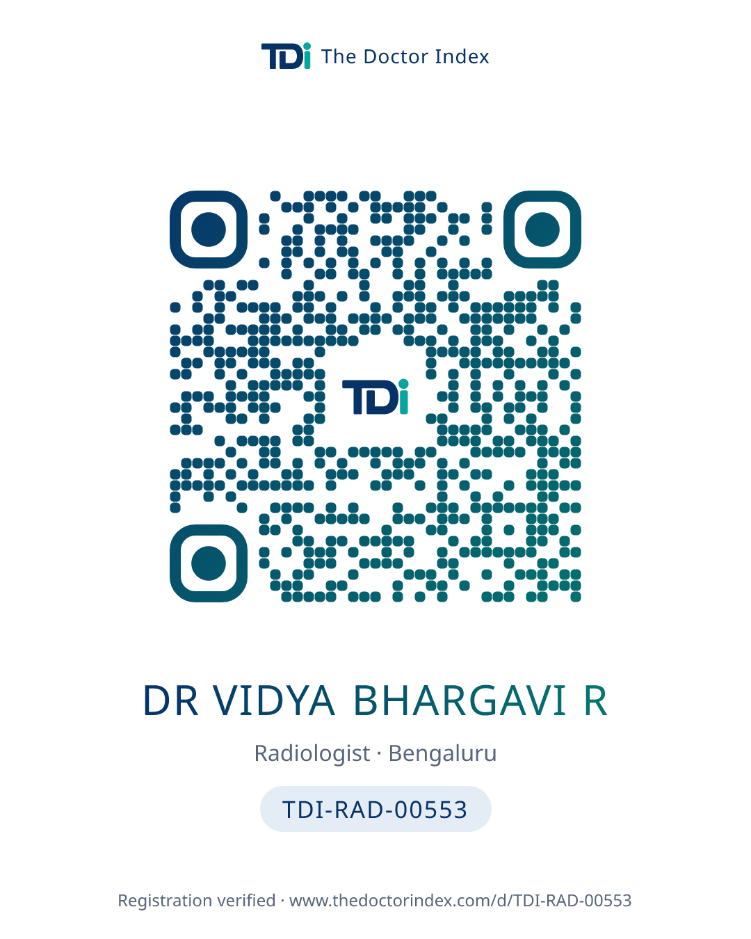 QR card for Dr Vidya Bhargavi R, TDI-RAD-00553