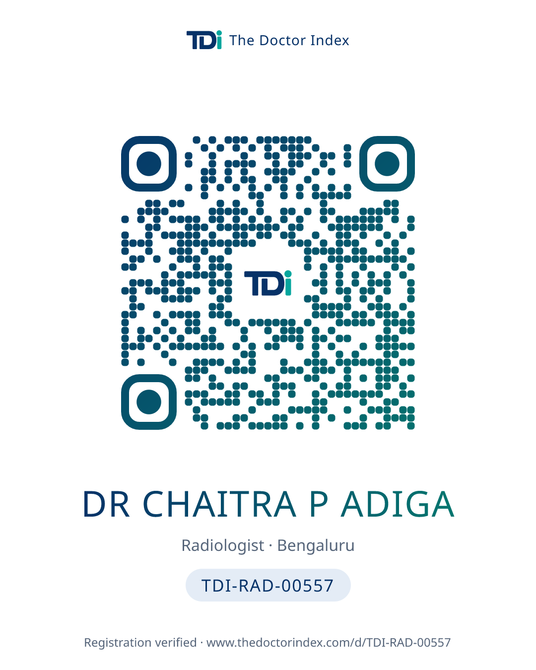QR card for Dr Chaitra P Adiga, TDI-RAD-00557
