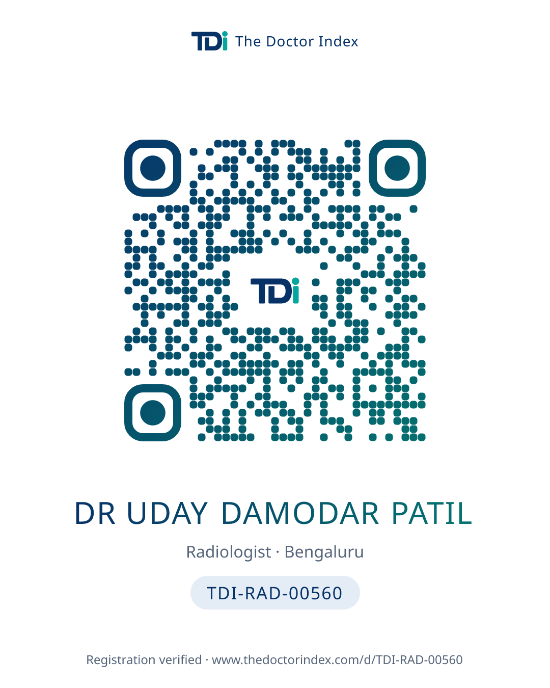QR card for Dr Uday Damodar Patil, TDI-RAD-00560
