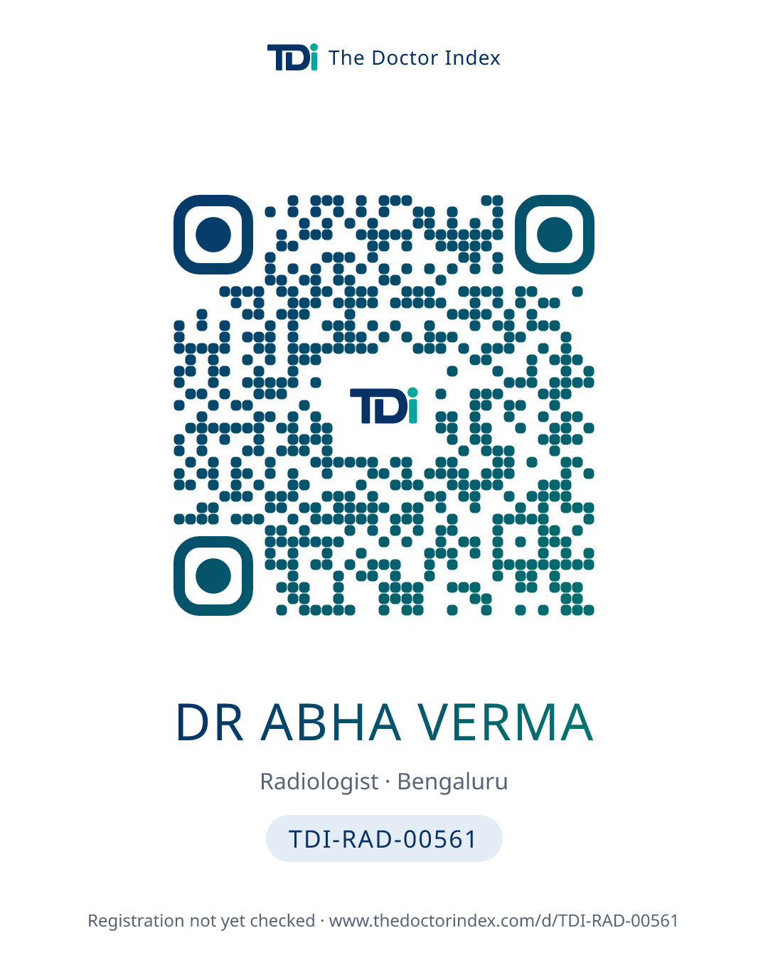 QR card for Dr Abha Verma, TDI-RAD-00561