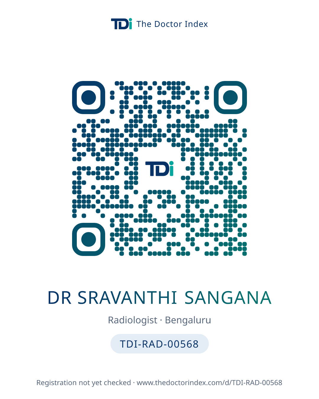 QR card for Dr Sravanthi Sangana, TDI-RAD-00568