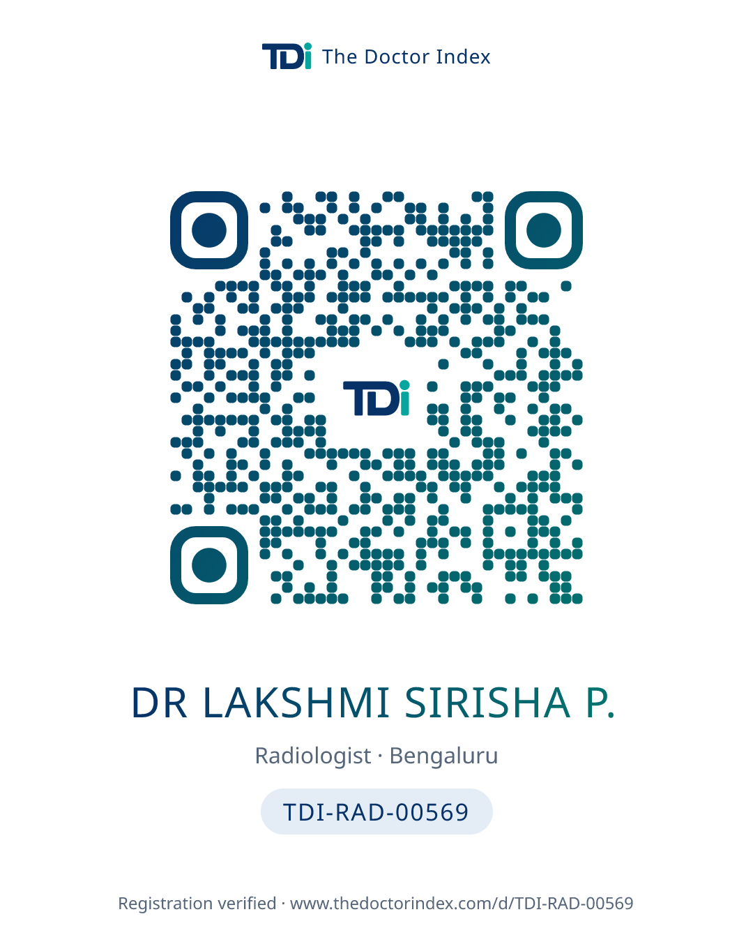 QR card for Dr Lakshmi Sirisha P., TDI-RAD-00569