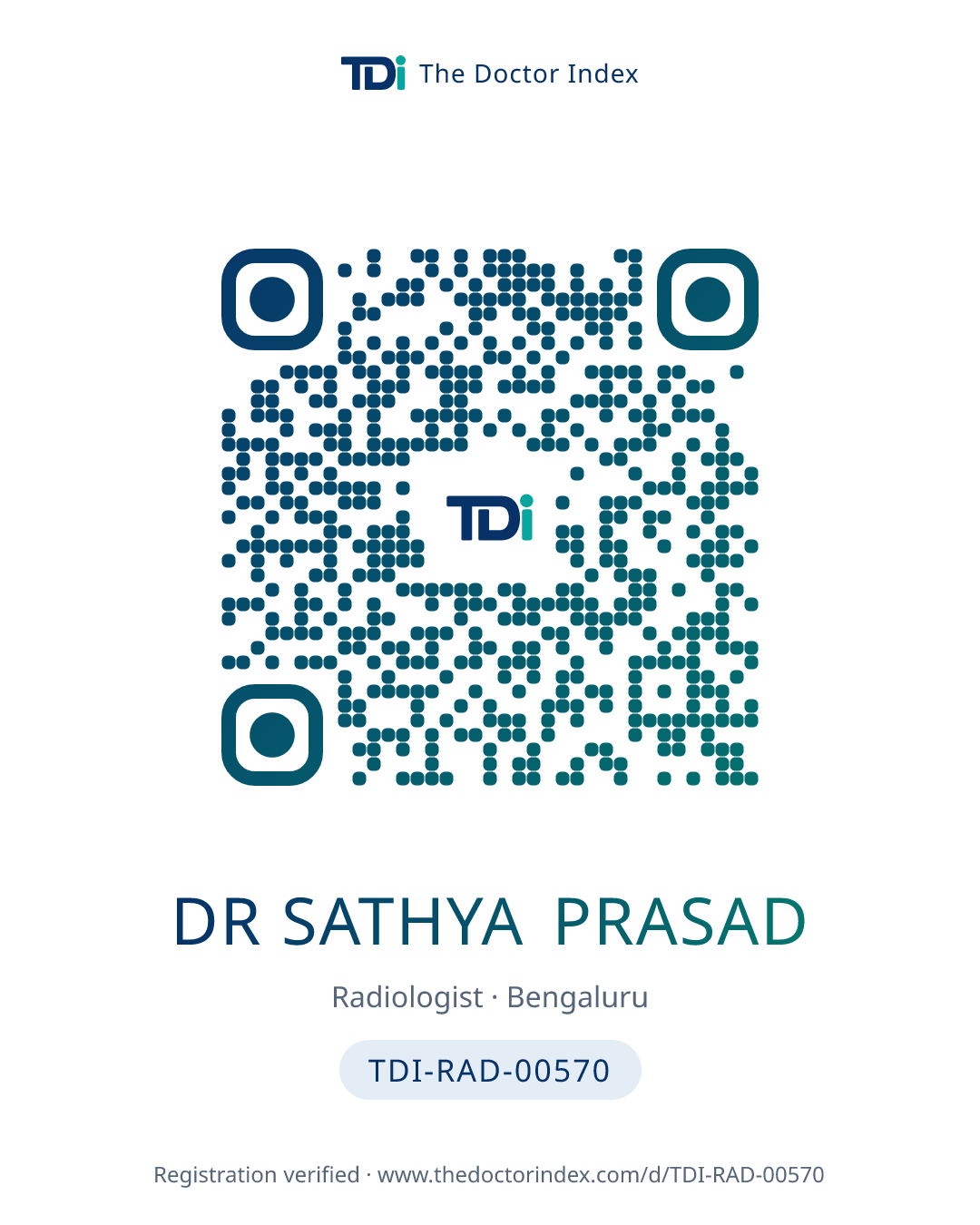 QR card for Dr Sathya Prasad, TDI-RAD-00570