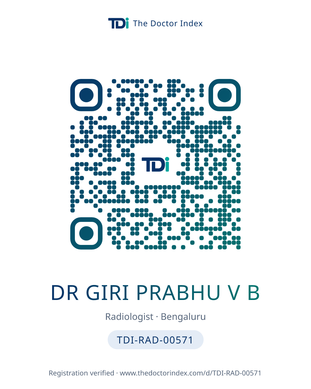 QR card for Dr Giri Prabhu V B, TDI-RAD-00571
