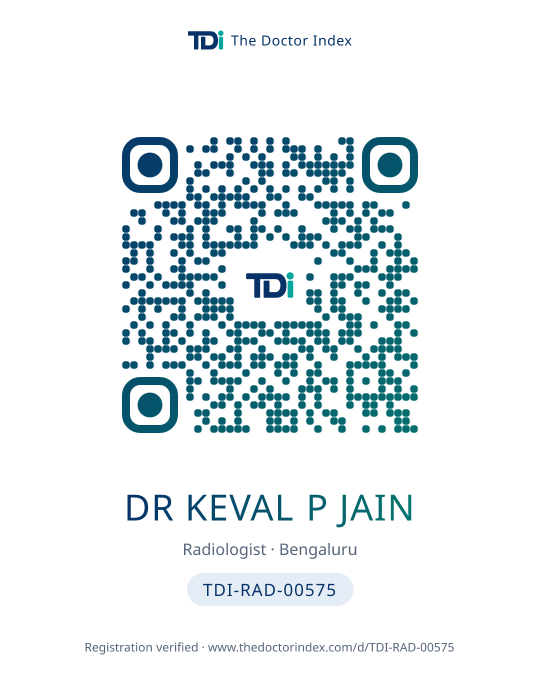 QR card for Dr Keval P Jain, TDI-RAD-00575