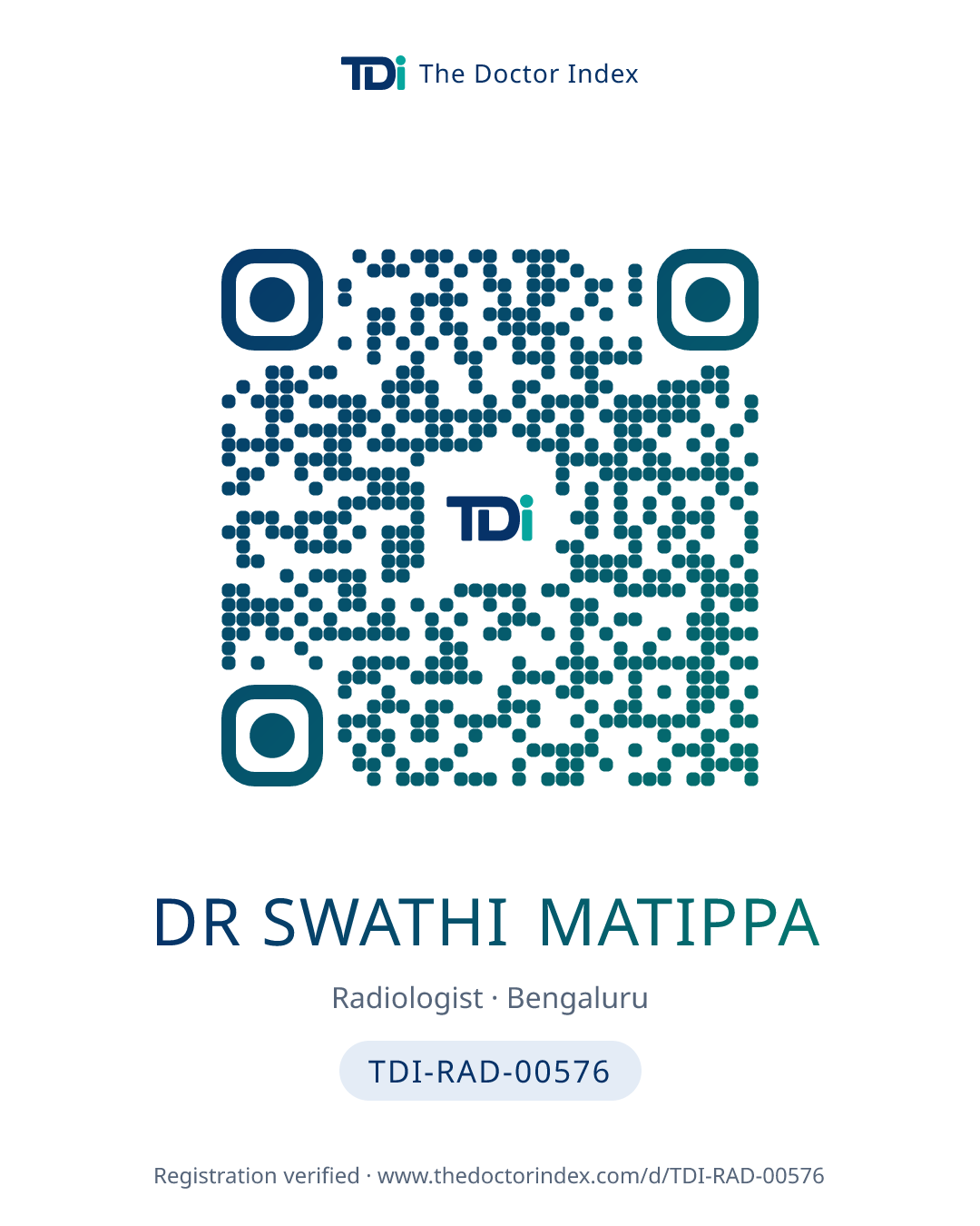 QR card for Dr Swathi Matippa, TDI-RAD-00576