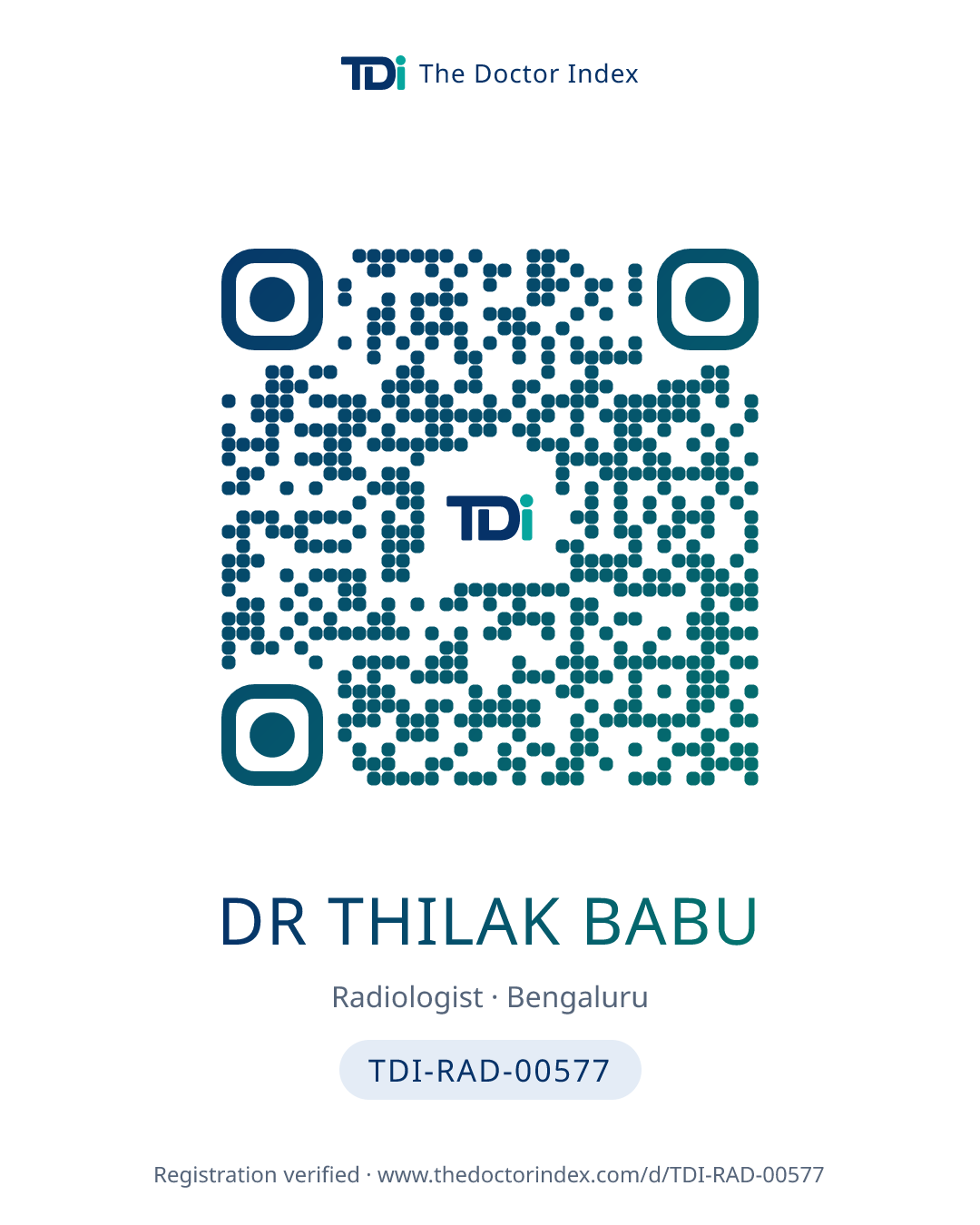 QR card for Dr THILAK BABU, TDI-RAD-00577