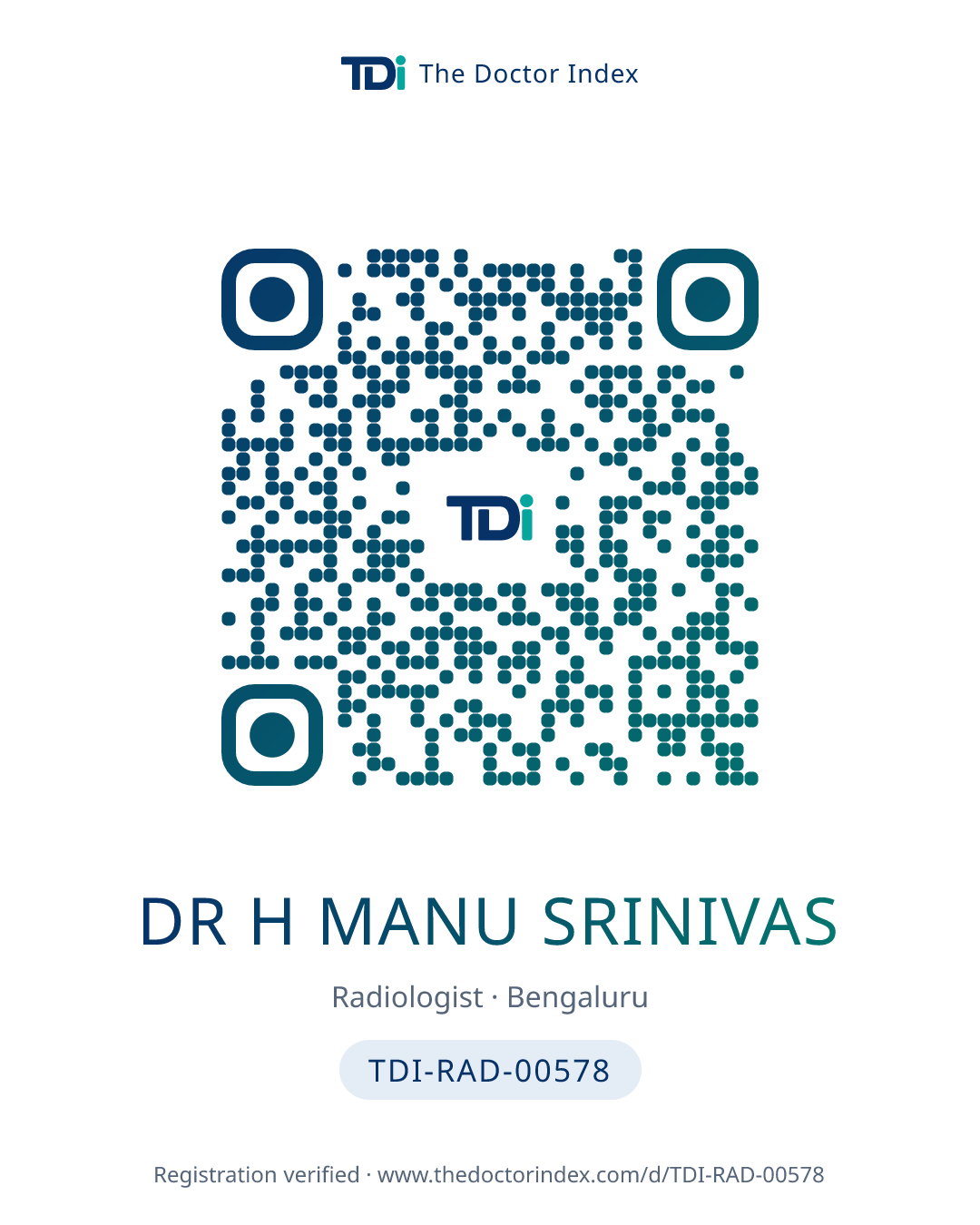 QR card for Dr H Manu Srinivas, TDI-RAD-00578