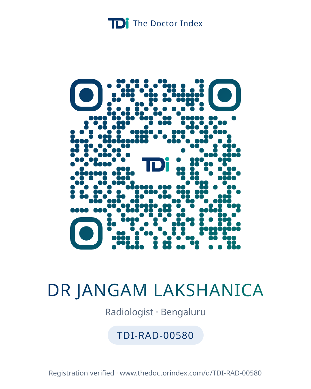 QR card for Dr Jangam Lakshanica, TDI-RAD-00580