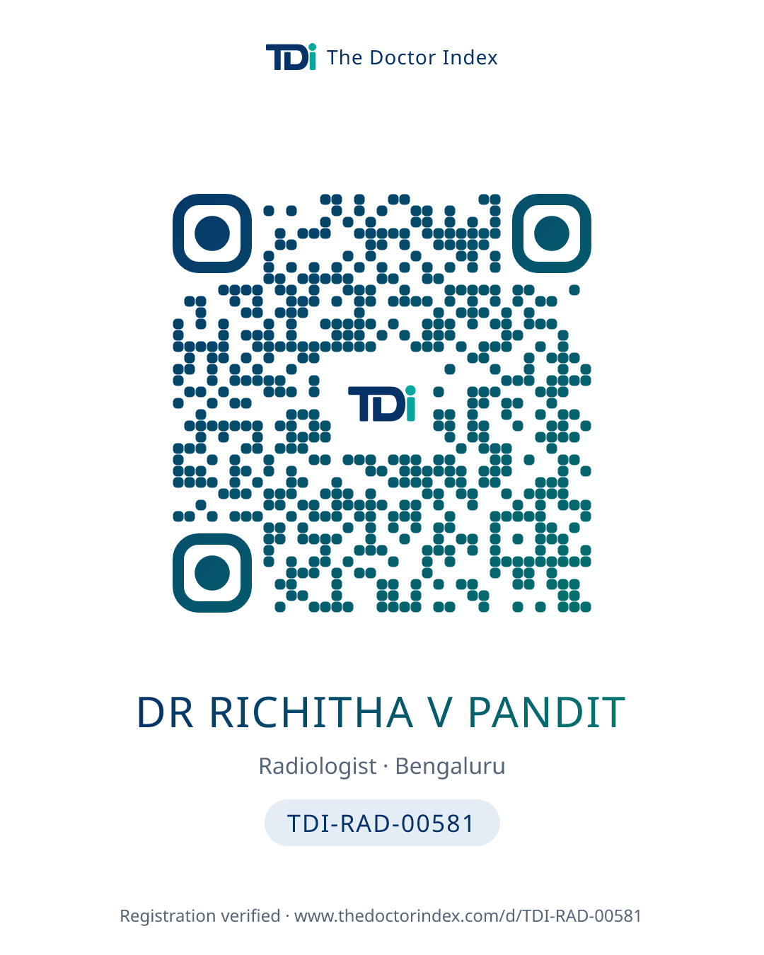 QR card for Dr Richitha V Pandit, TDI-RAD-00581