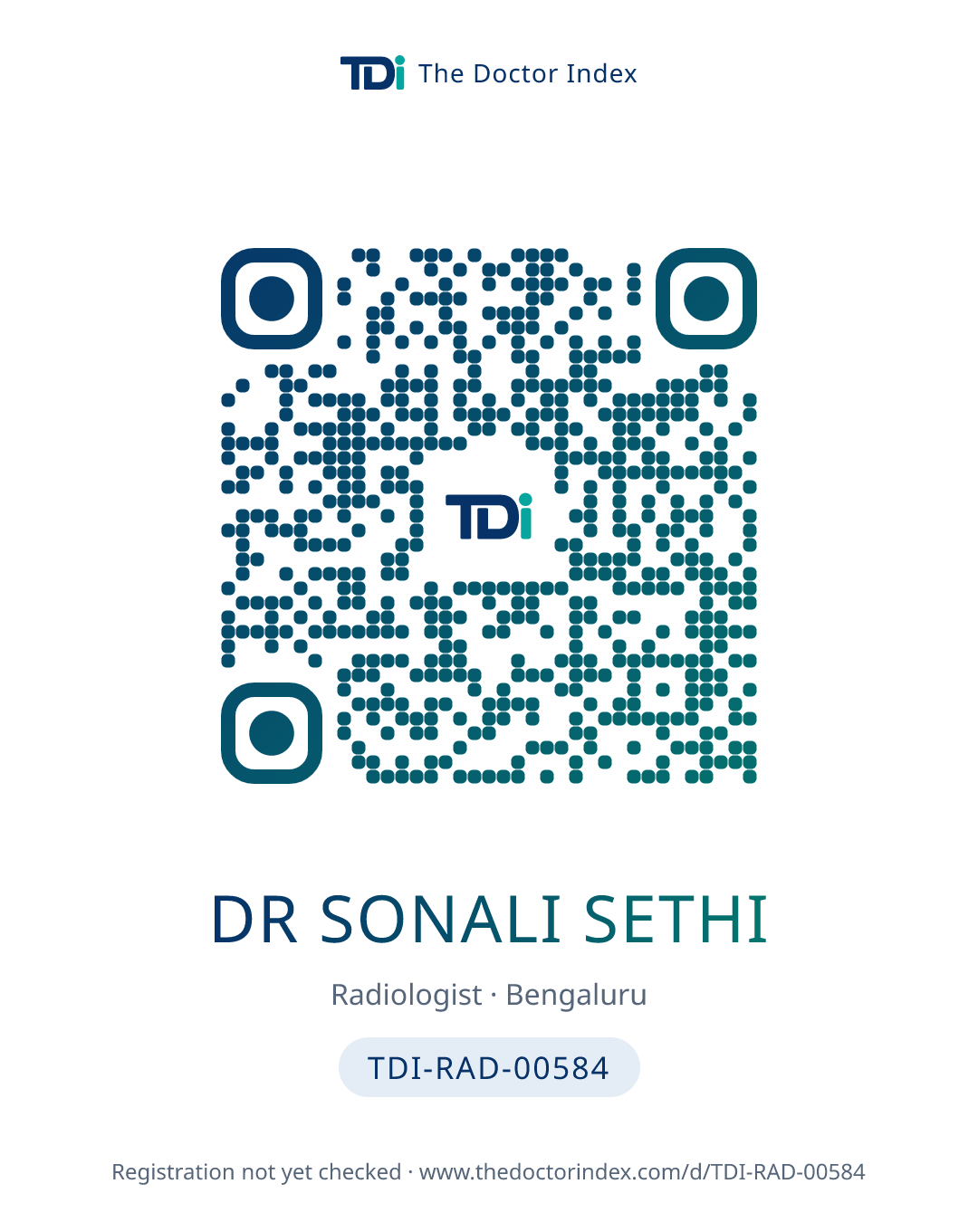 QR card for Dr Sonali Sethi, TDI-RAD-00584