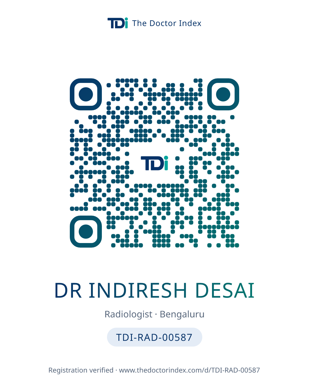 QR card for Dr Indiresh Desai, TDI-RAD-00587