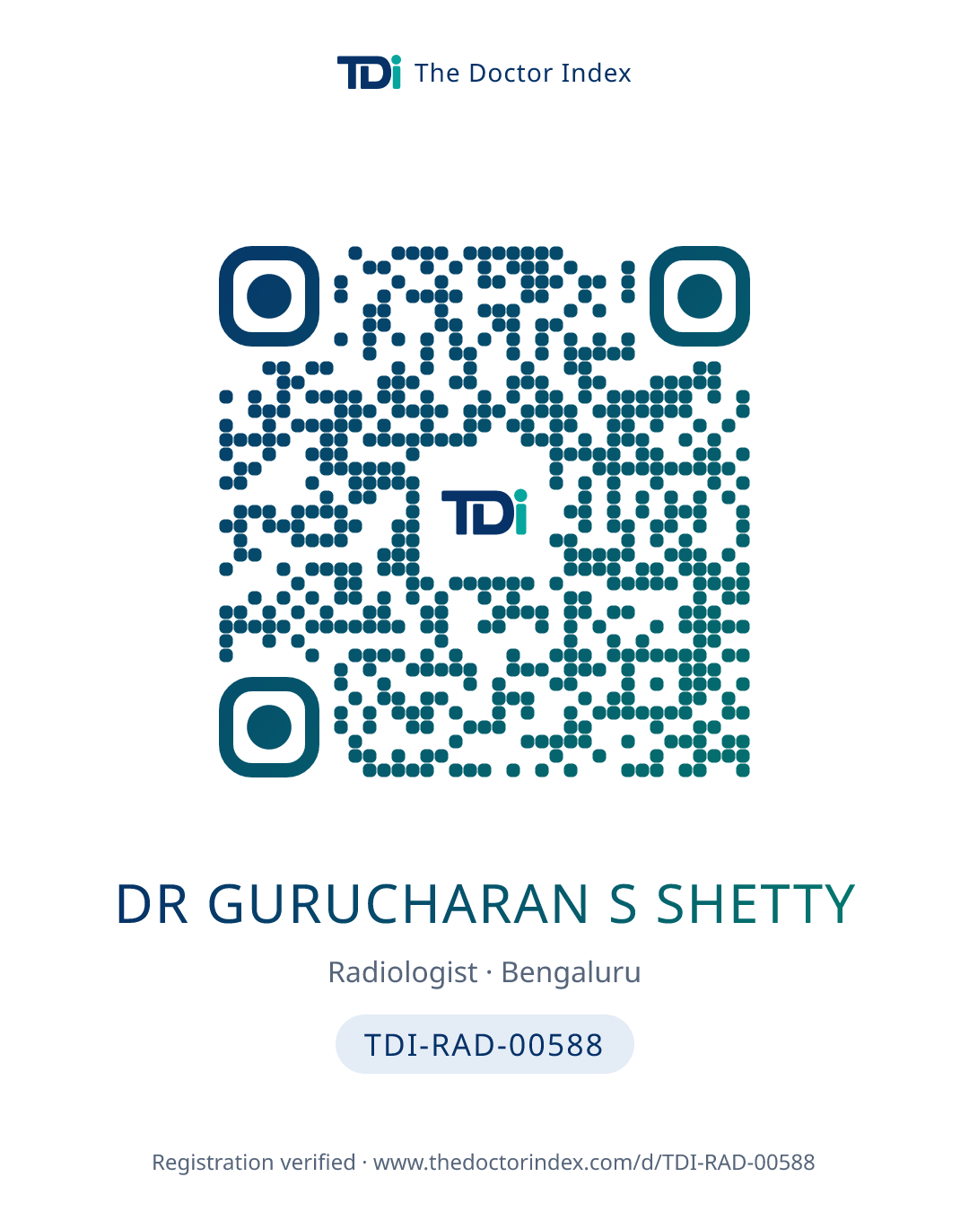 QR card for Dr Gurucharan S Shetty, TDI-RAD-00588