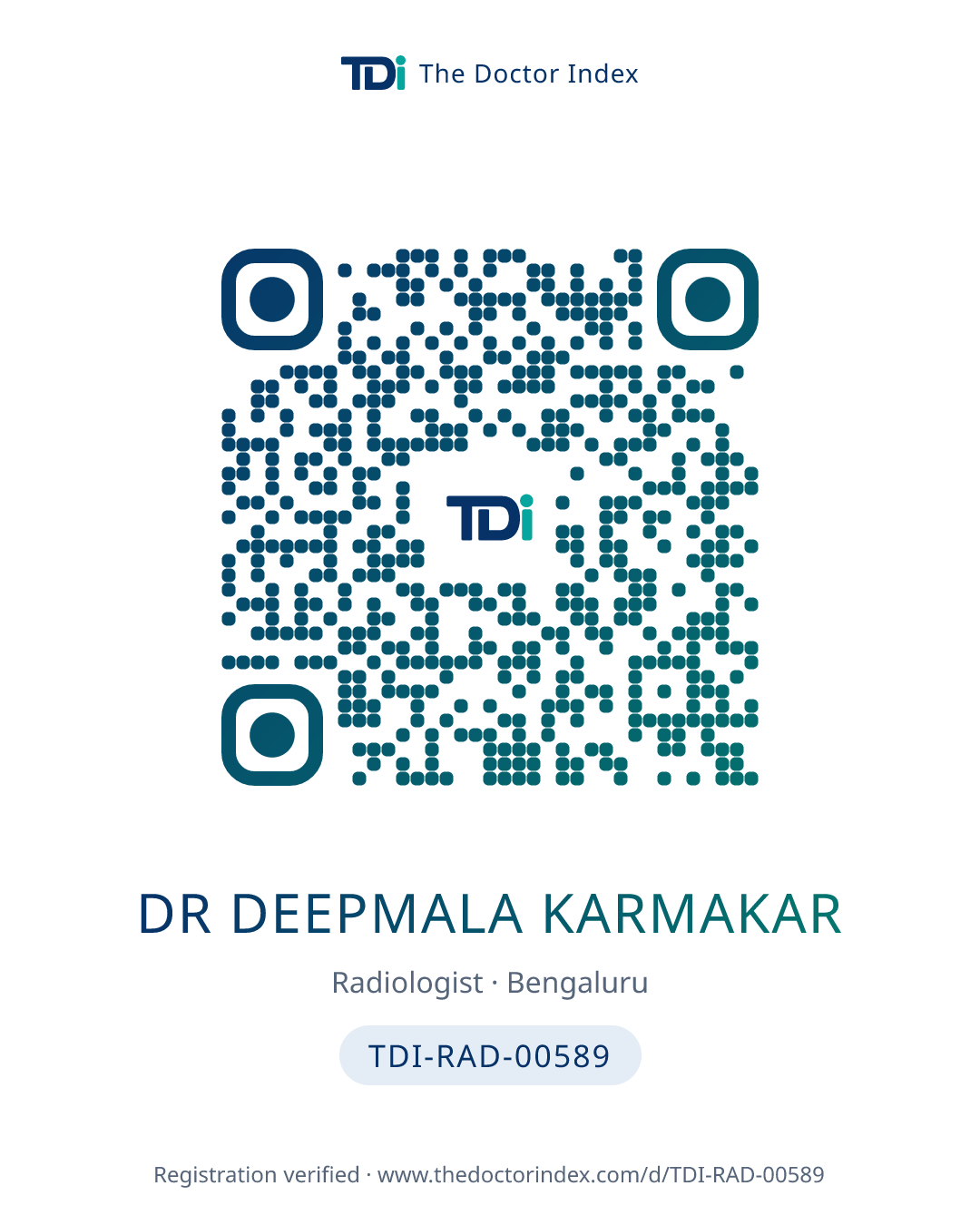 QR card for Dr Deepmala Karmakar, TDI-RAD-00589