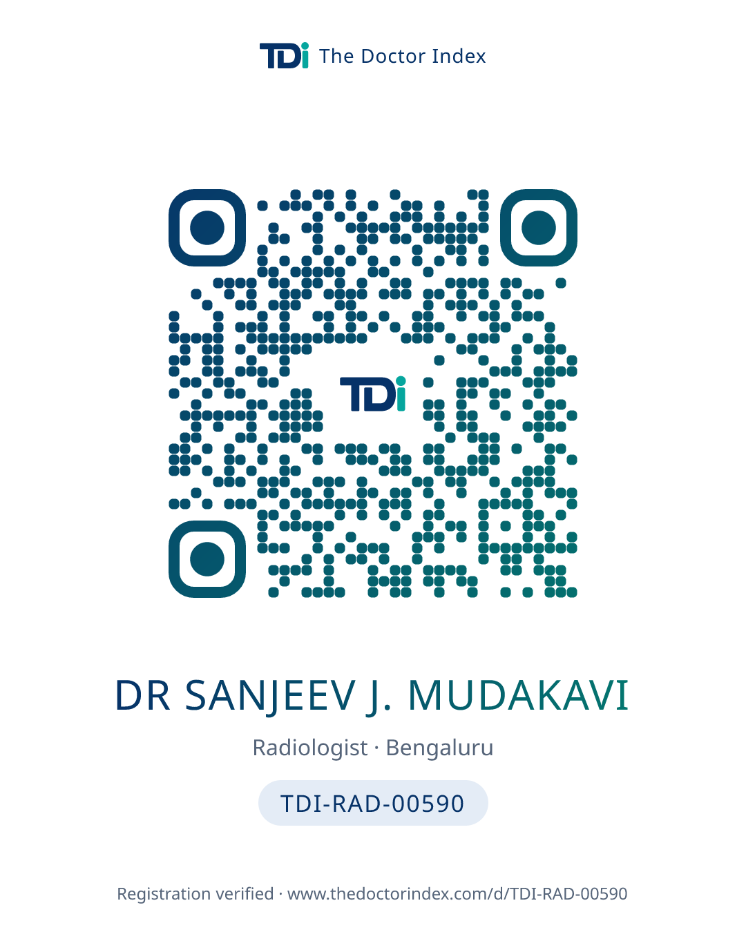QR card for Dr Sanjeev J. Mudakavi, TDI-RAD-00590