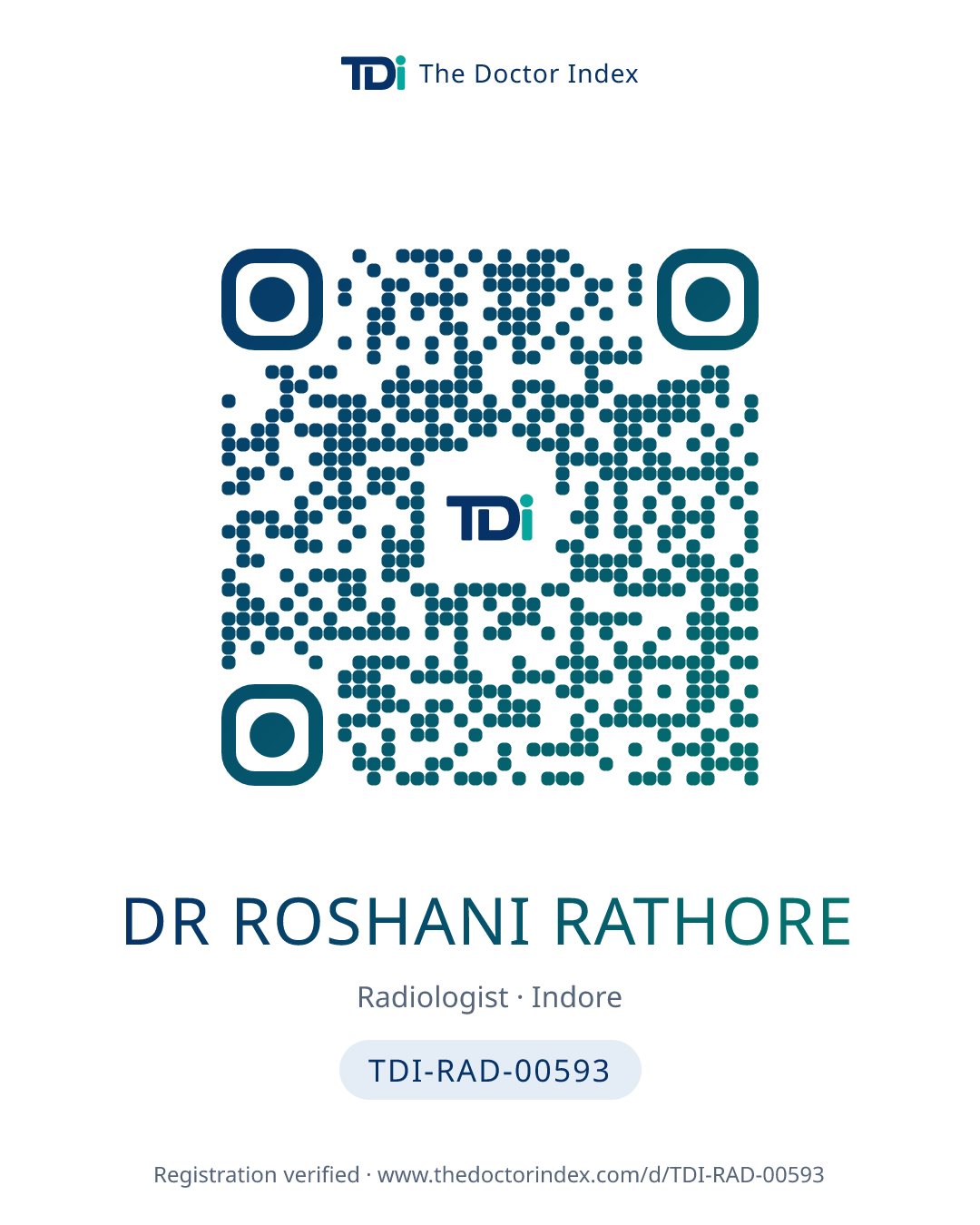 QR card for Dr Roshani Rathore, TDI-RAD-00593