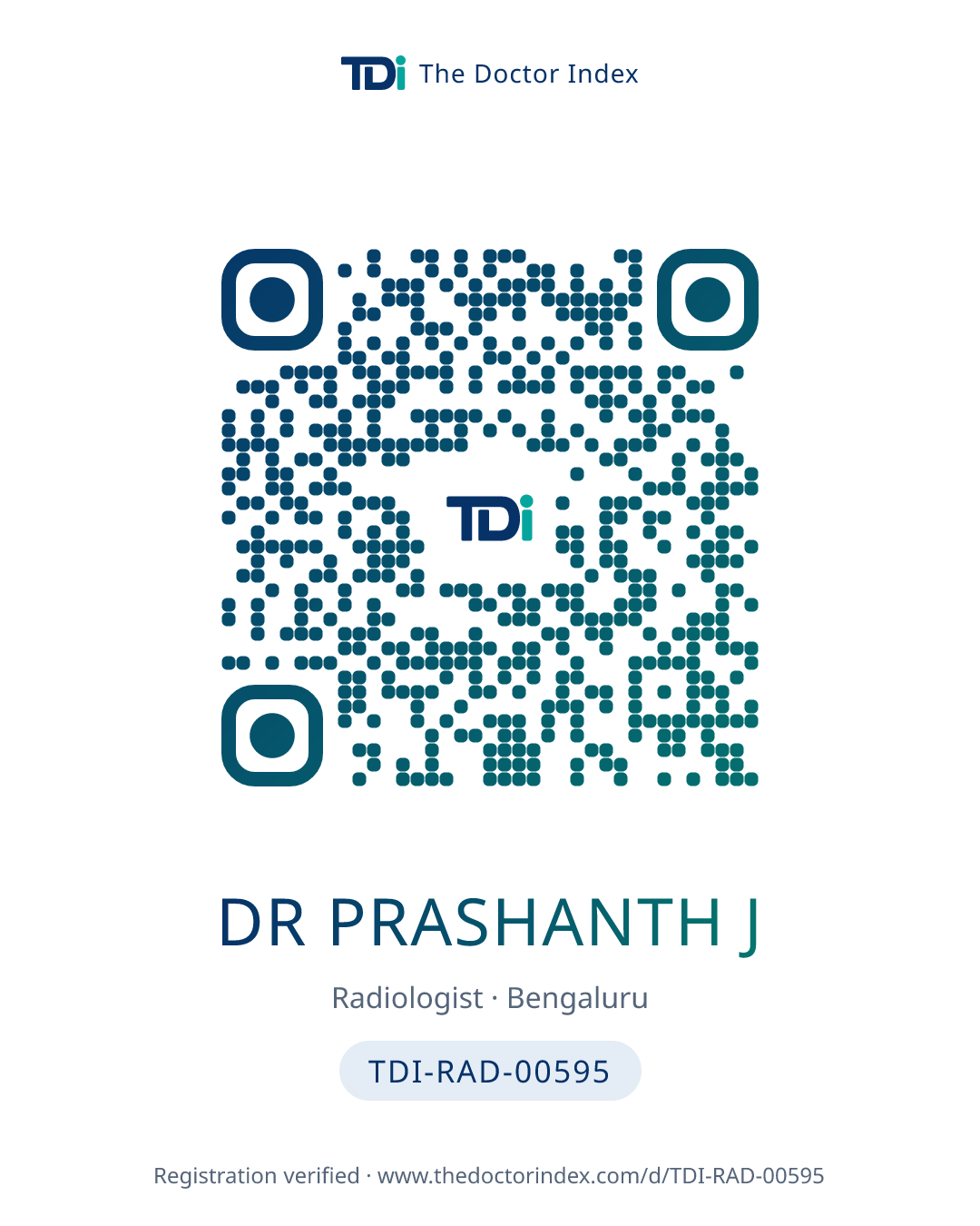 QR card for Dr Prashanth J, TDI-RAD-00595