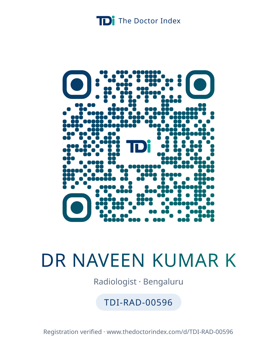 QR card for Dr Naveen Kumar K, TDI-RAD-00596