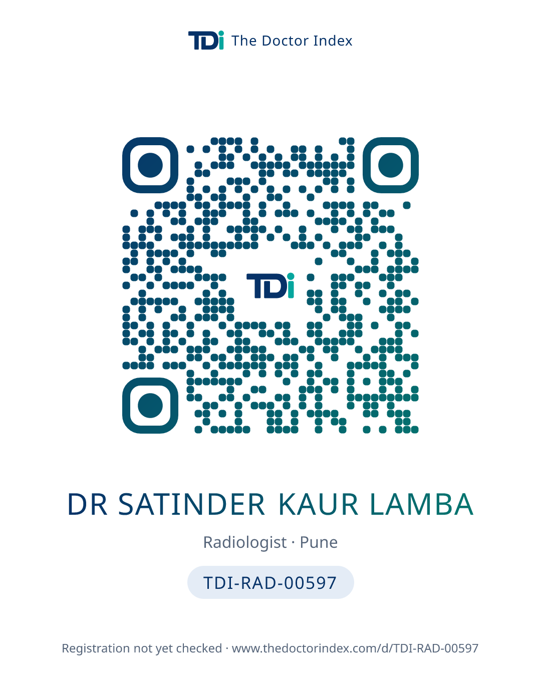 QR card for Dr Satinder Kaur Lamba, TDI-RAD-00597