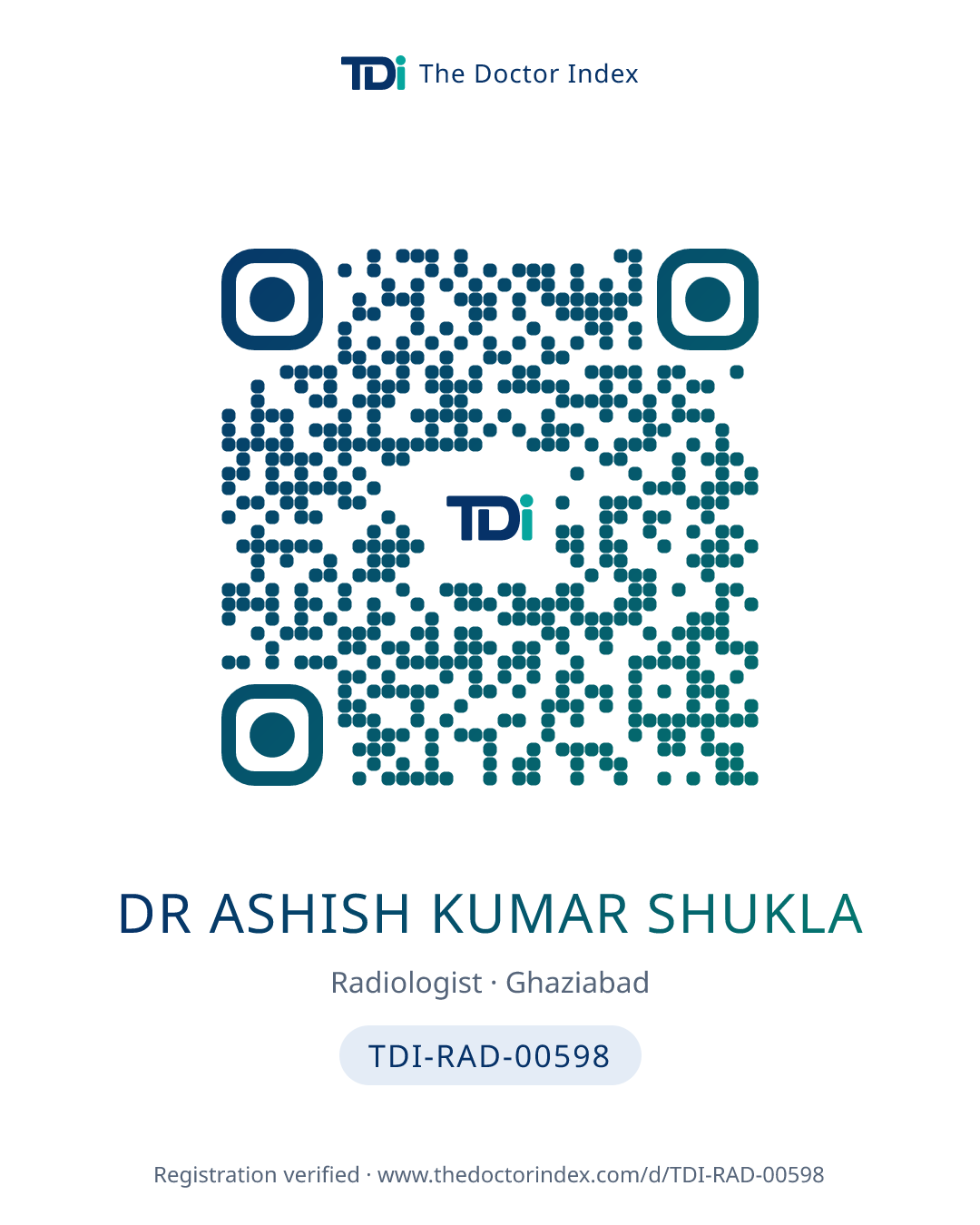 QR card for Dr Ashish Kumar Shukla, TDI-RAD-00598