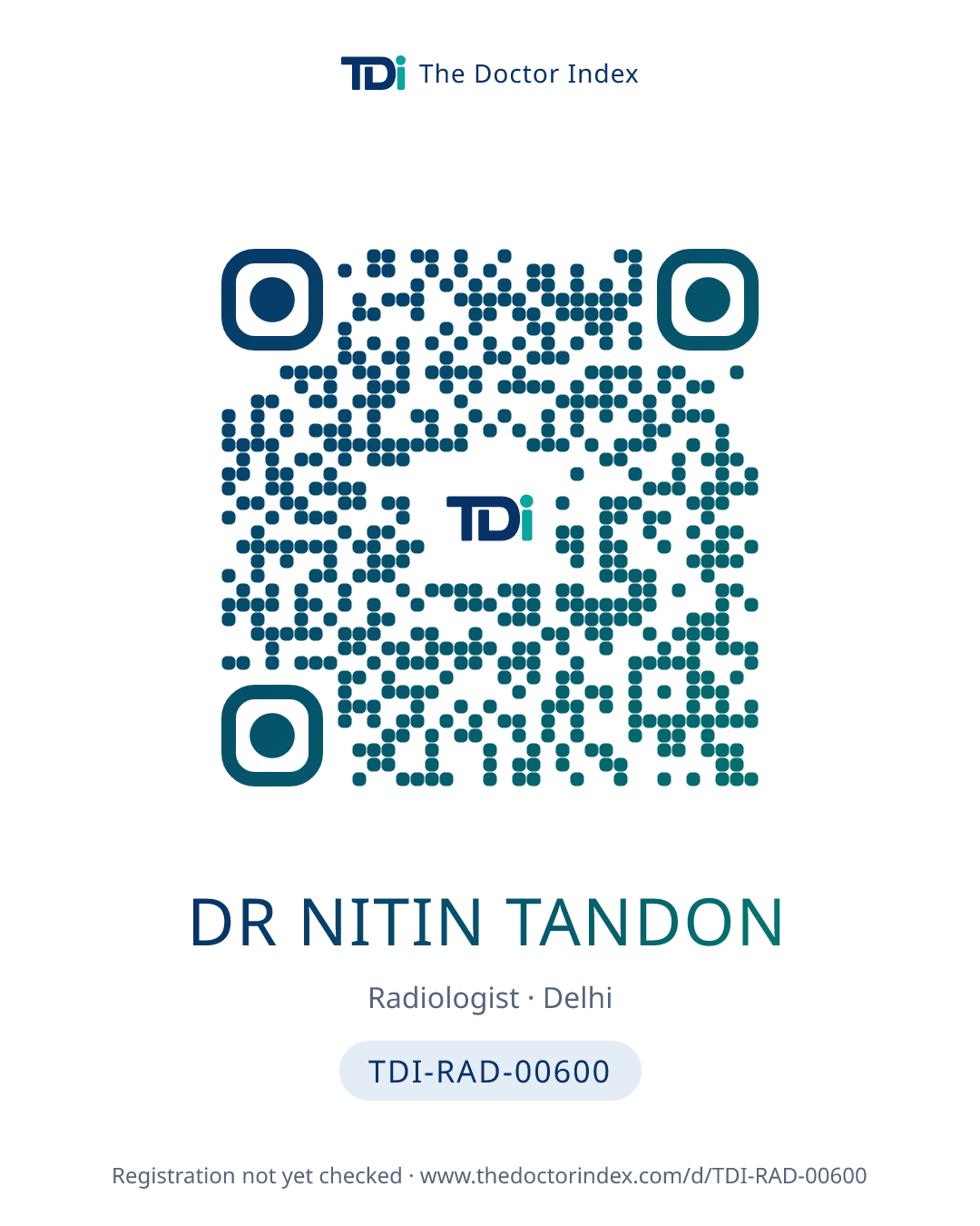 QR card for Dr Nitin Tandon, TDI-RAD-00600