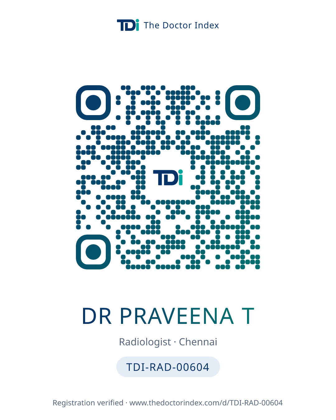 QR card for Dr Praveena T, TDI-RAD-00604