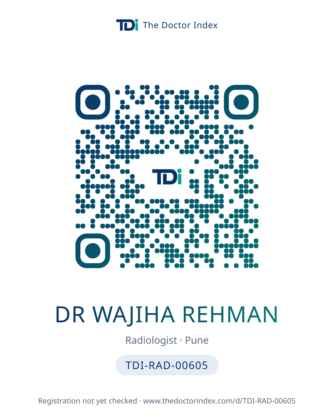 QR card for Dr Wajiha Rehman, TDI-RAD-00605