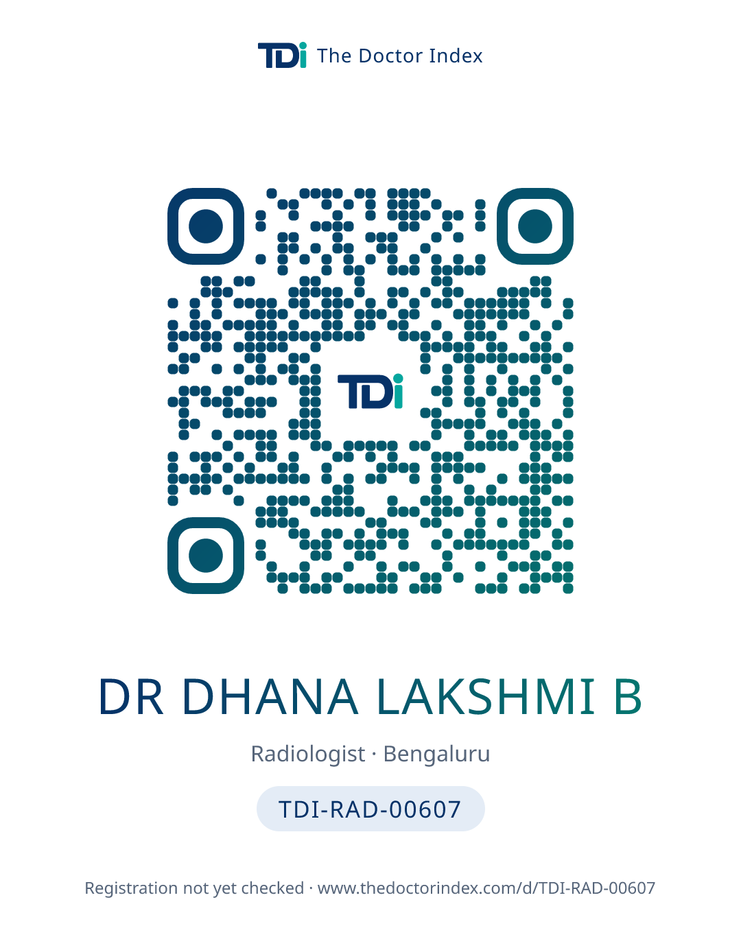 QR card for Dr Dhana Lakshmi B, TDI-RAD-00607