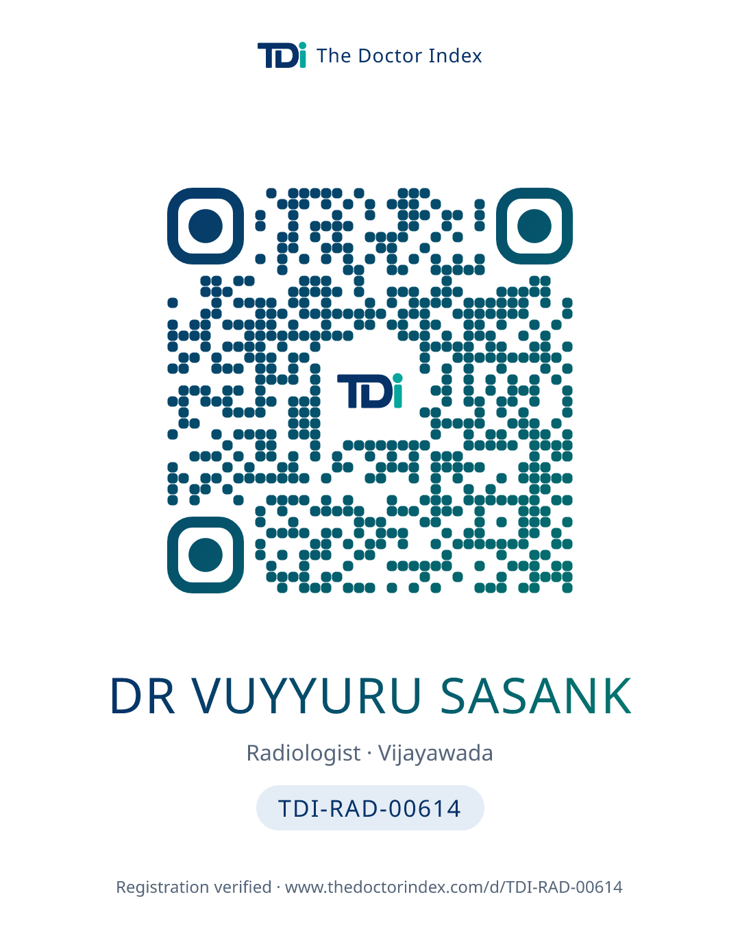 QR card for Dr Vuyyuru Sasank, TDI-RAD-00614