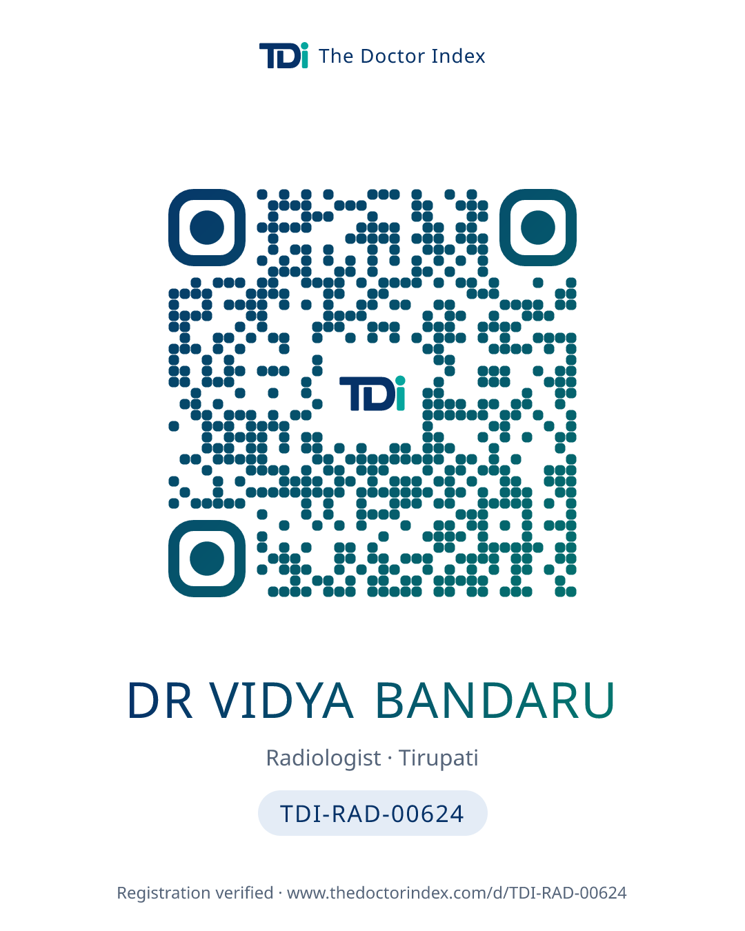 QR card for Dr Vidya Bandaru, TDI-RAD-00624