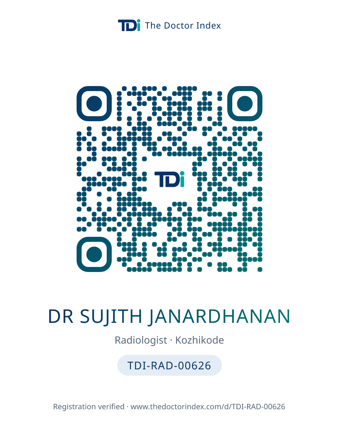 QR card for Dr Sujith Janardhanan, TDI-RAD-00626