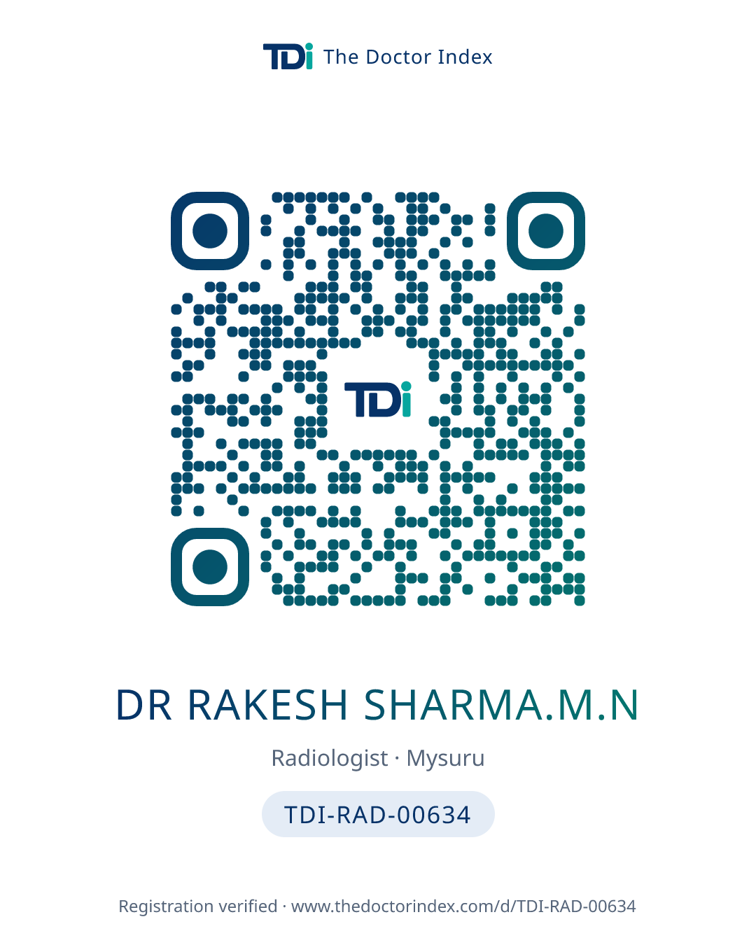 QR card for Dr Rakesh Sharma.M.N, TDI-RAD-00634
