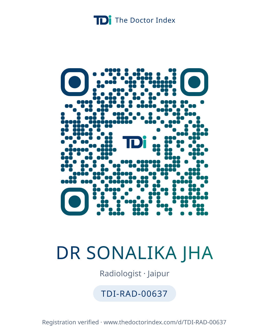 QR card for Dr Sonalika Jha, TDI-RAD-00637