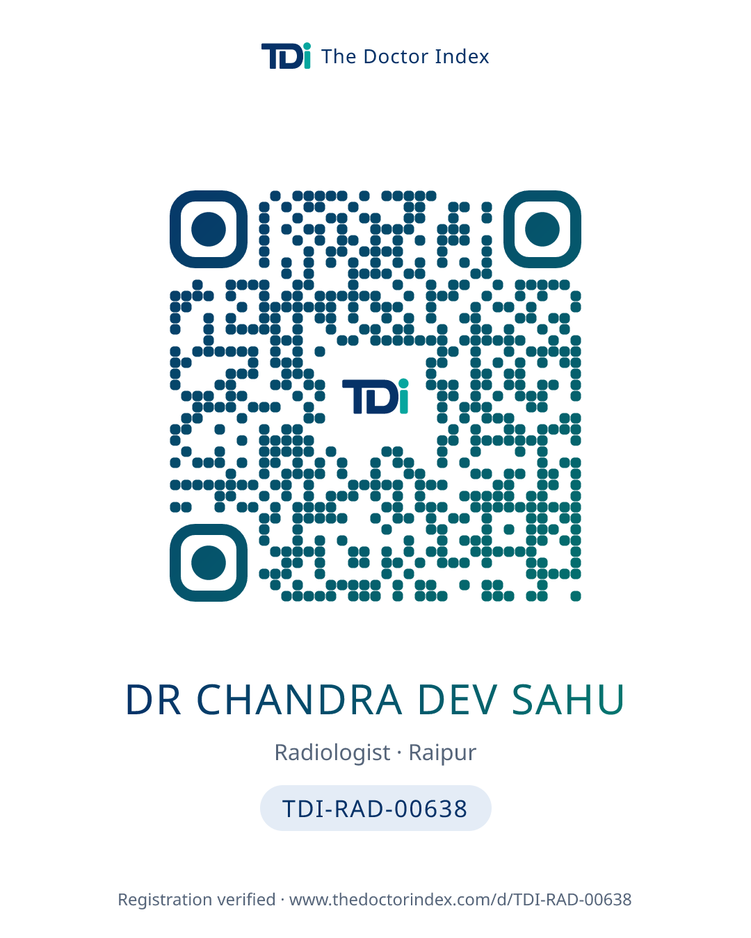 QR card for Dr Chandra Dev Sahu, TDI-RAD-00638