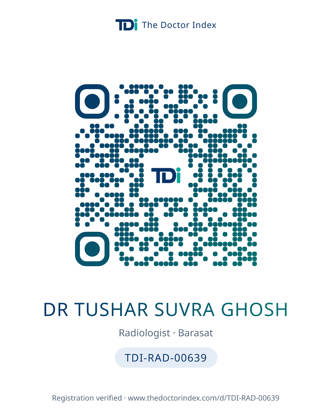 QR card for Dr Tushar Suvra Ghosh, TDI-RAD-00639