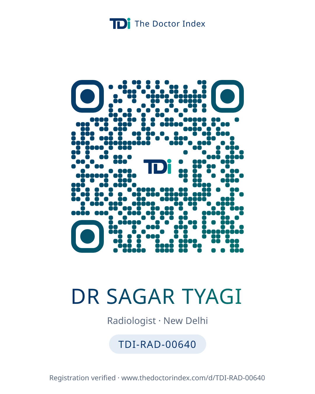 QR card for Dr Sagar Tyagi, TDI-RAD-00640