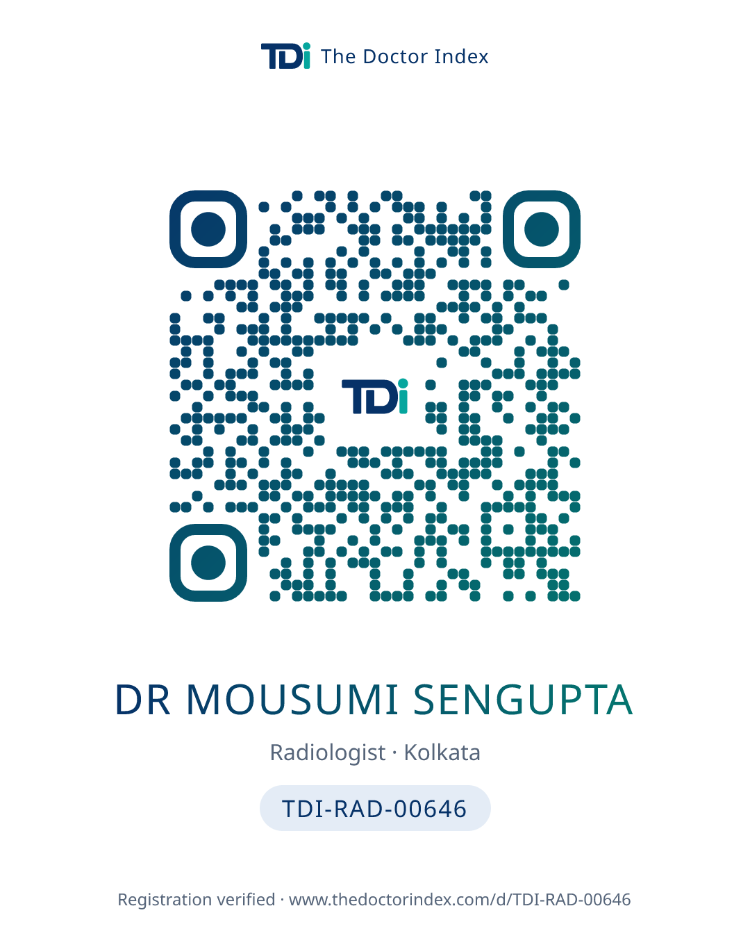 QR card for Dr Mousumi Sengupta, TDI-RAD-00646