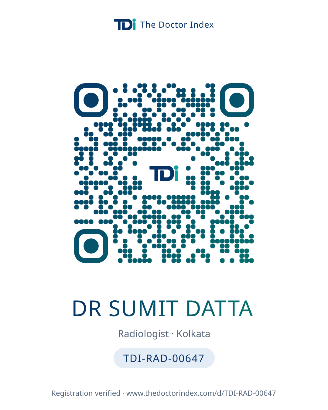 QR card for Dr Sumit Datta, TDI-RAD-00647
