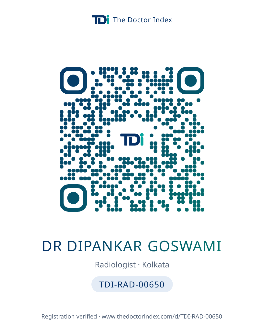 QR card for Dr Dipankar Goswami, TDI-RAD-00650