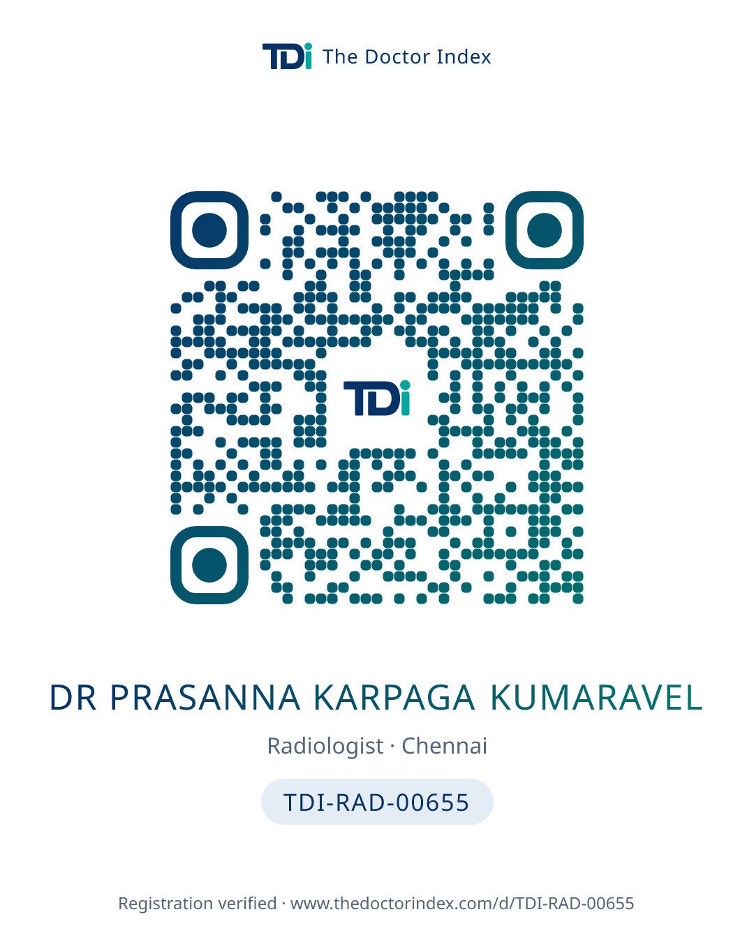 QR card for Dr Prasanna Karpaga Kumaravel, TDI-RAD-00655