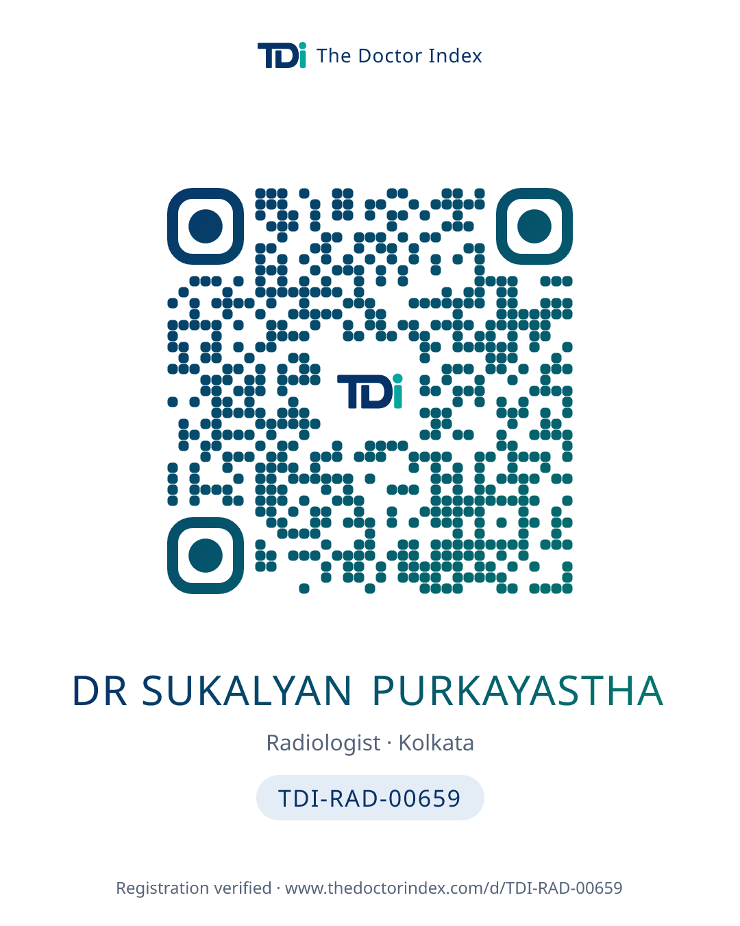 QR card for Dr Sukalyan Purkayastha, TDI-RAD-00659